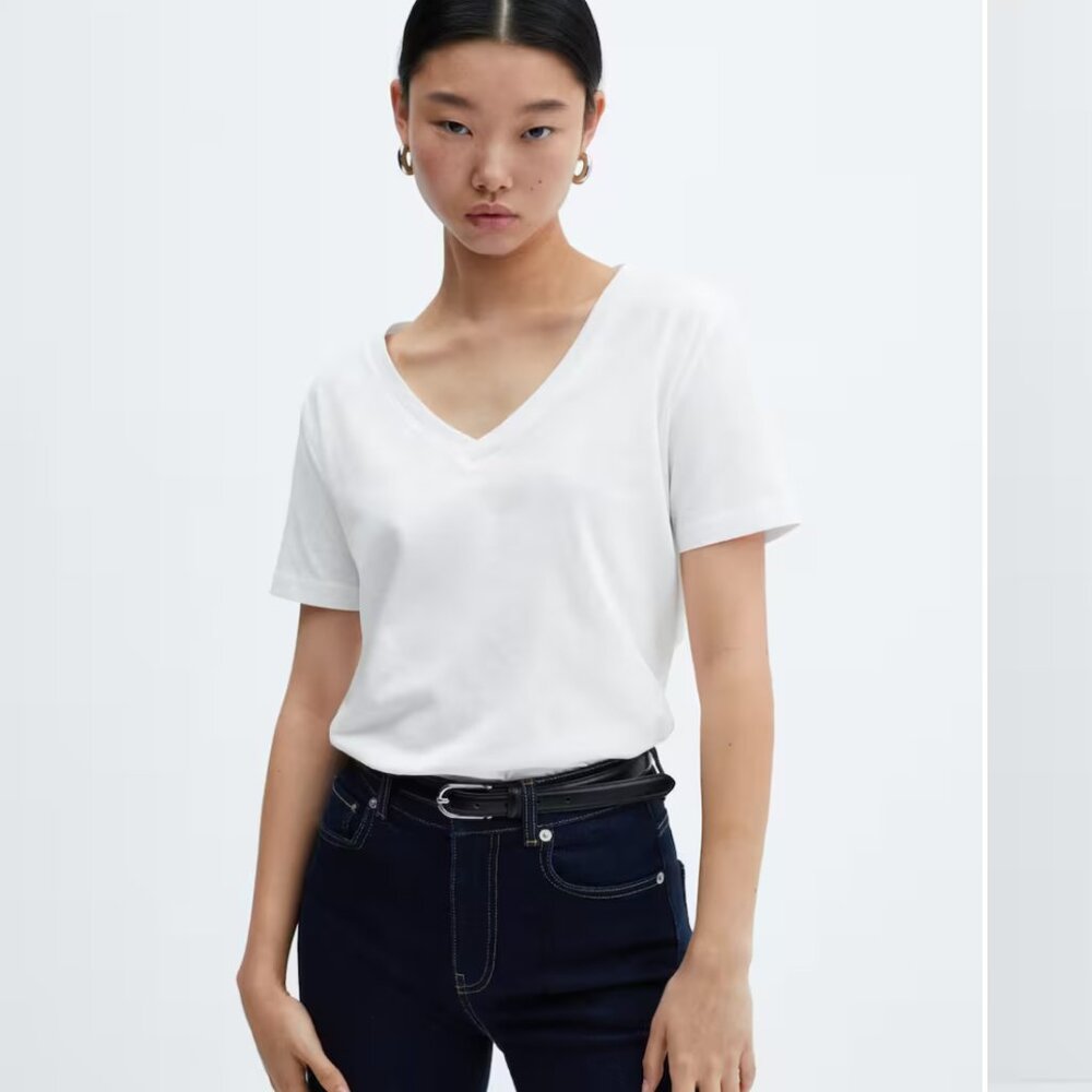 Short Sleeve Cotton V-Neck T-Shirt, Size Medium